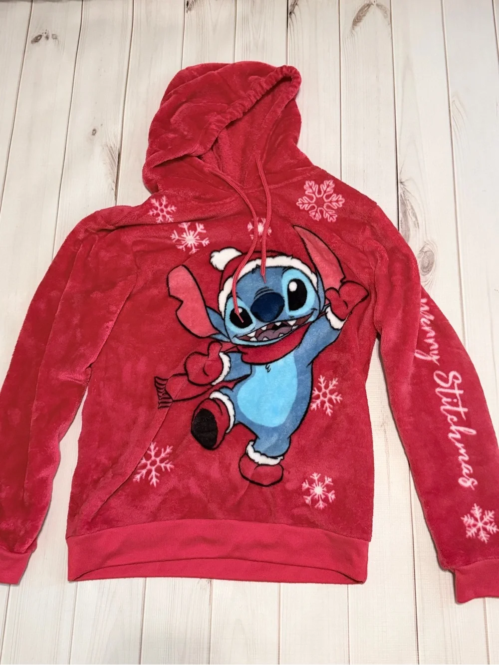 Disney Stitch Red Holiday Plush Hoodie
